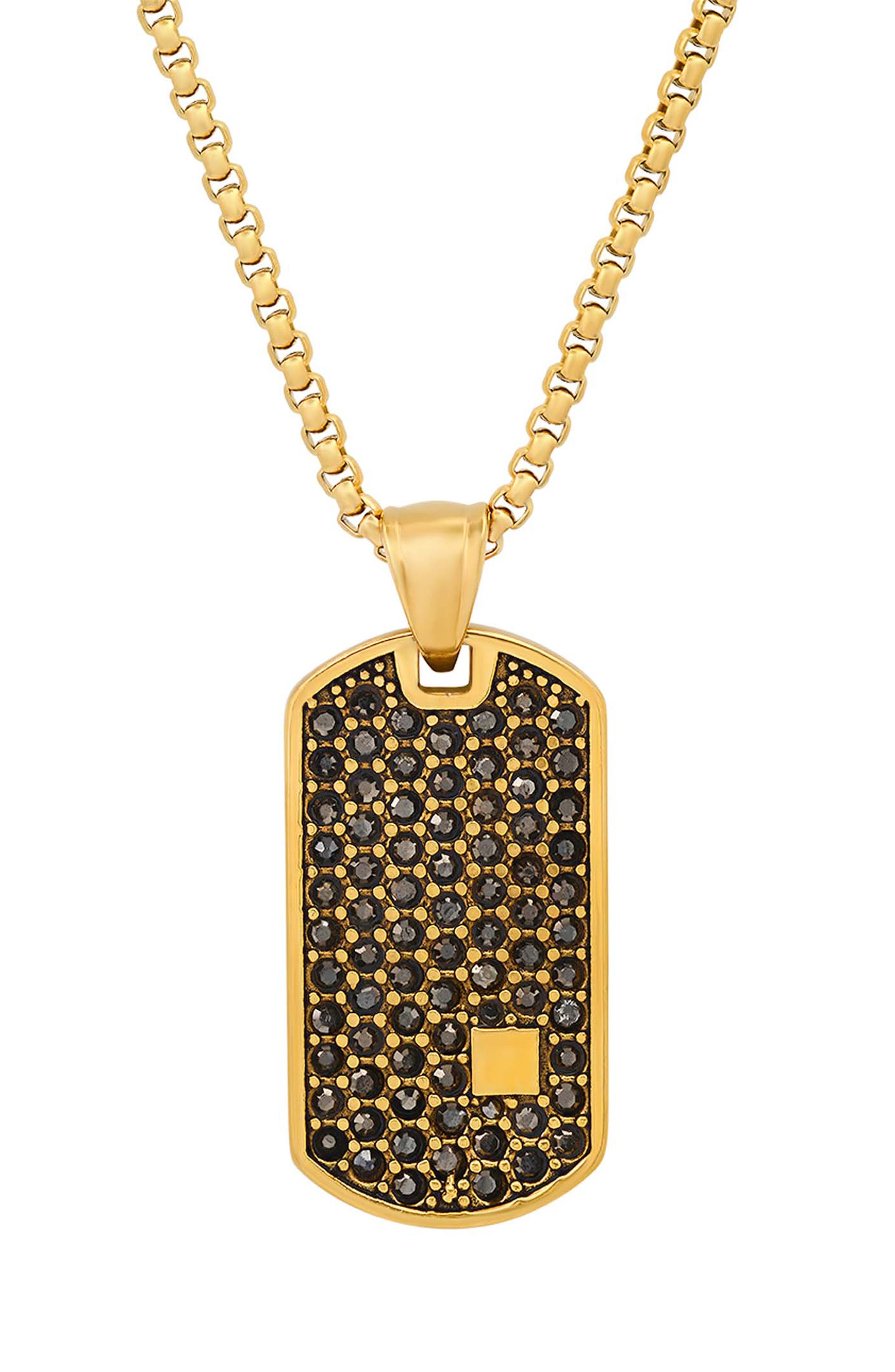 Men's Cubic Zirconia Dog Tag Pendant Necklace
