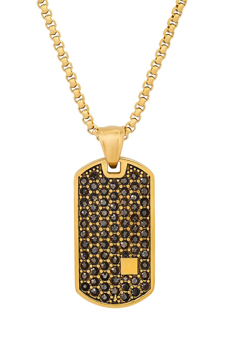 Men's Cubic Zirconia Dog Tag Pendant Necklace, Main, color, GOLD
