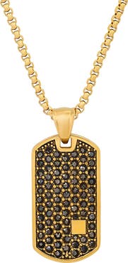 STEELTIME Men's Cubic Zirconia Dog Tag Pendant Necklace