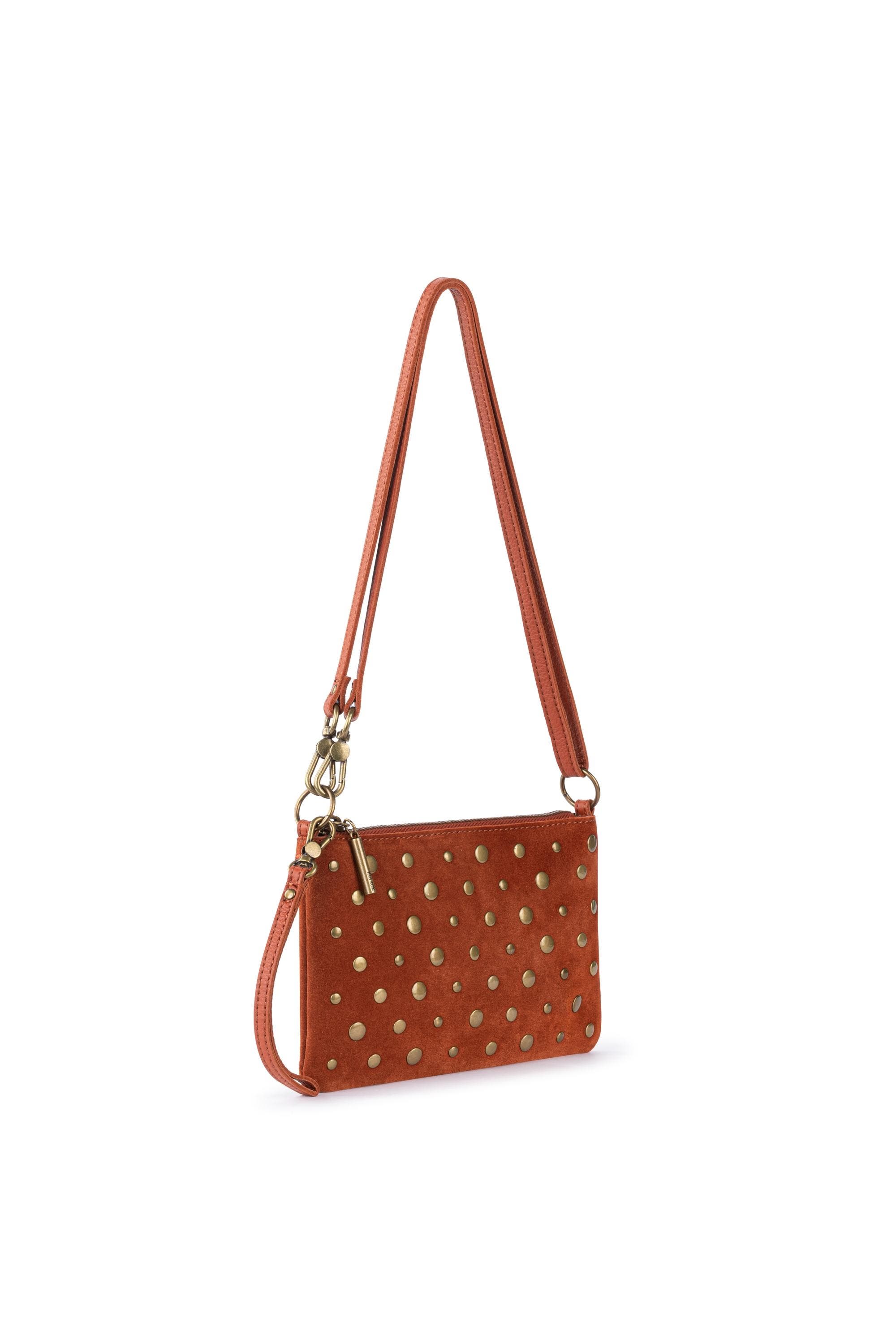 Vita Hand Leather Crossbody Wristlet, Alternate, color, Persimmon Suede Gold Stud