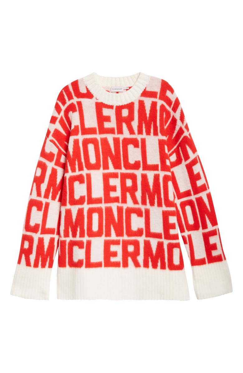 Moncler Oversize Logo Print Wool Sweater, Main, color, 