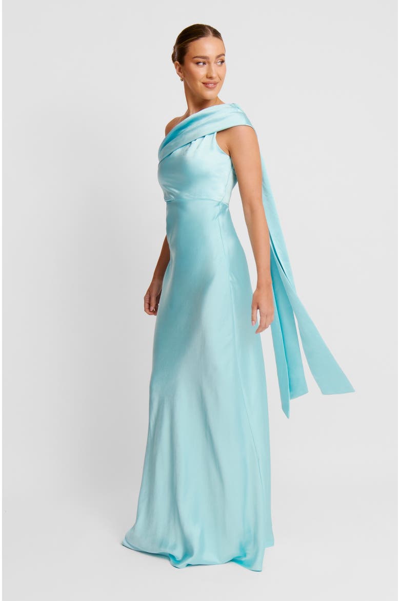 Drape One Shoulder Bridesmaid Dress, Alternate, color, Turquoise