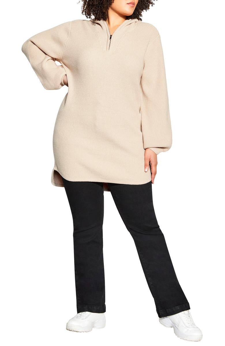 City Chic Lily Cotton Hooded Sweater, Alternate, color, 