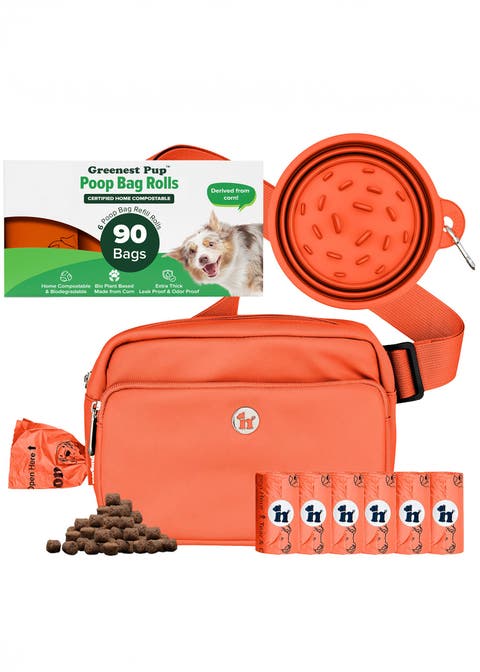 Walk Star Kit 3-in-1 Dog Walk Bag & Bowl plus Matching 90 Refill Dog Waste Bags