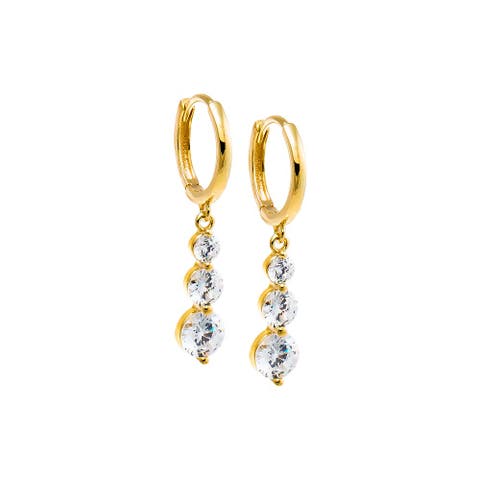 CZ Graduated Dangling Drop Huggie Earring