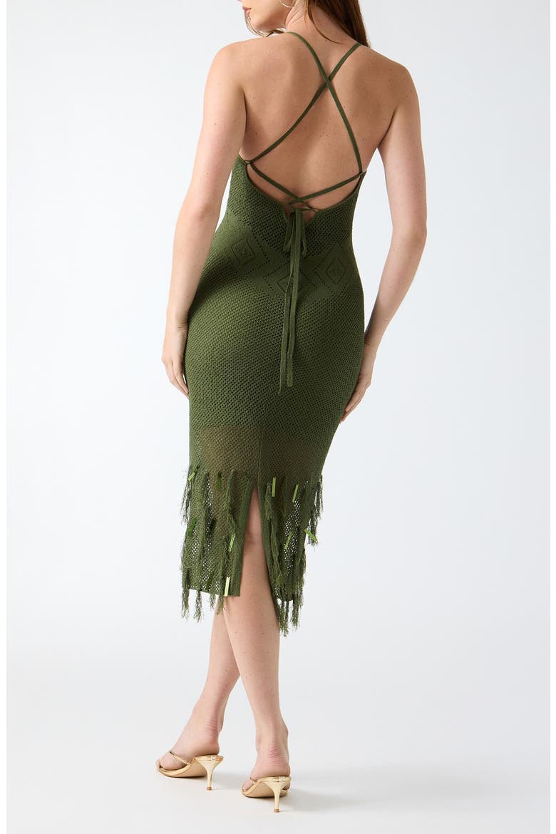 Myra Lace Back Fringed Midi Dress, Alternate, color, GREEN
