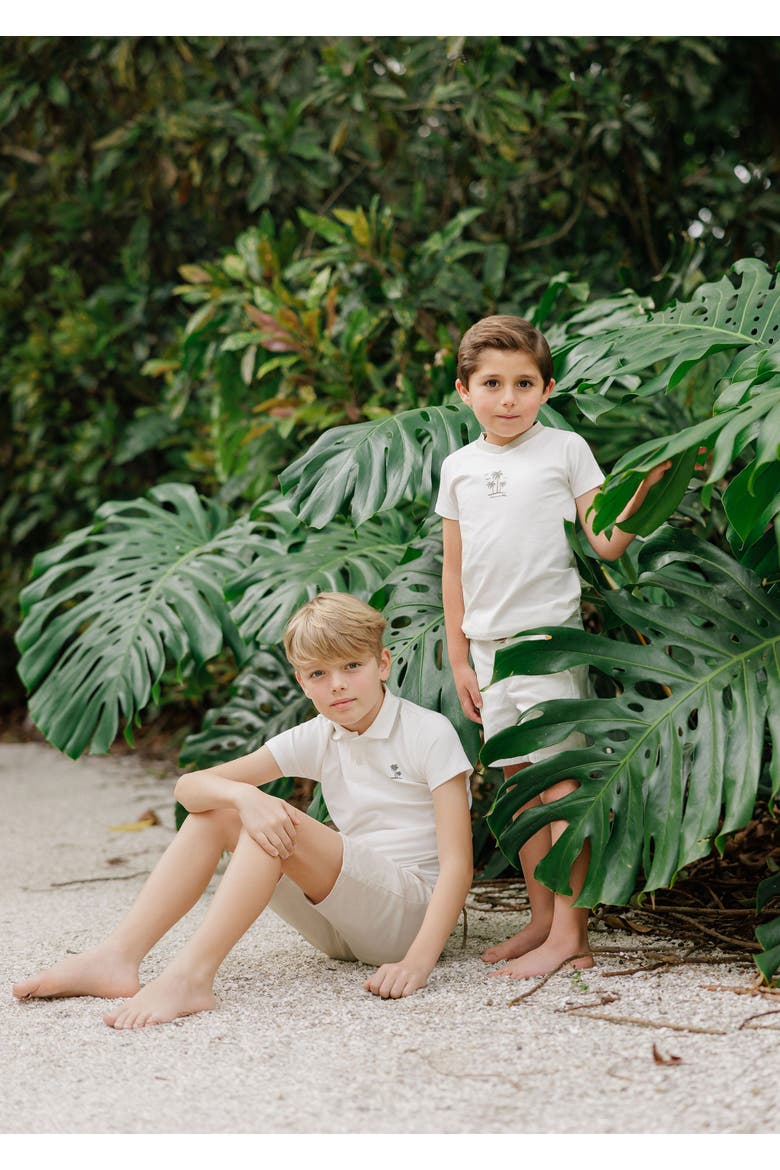 Embroidered Palm Trees Collection - Boys Polo, Alternate, color, Ivory