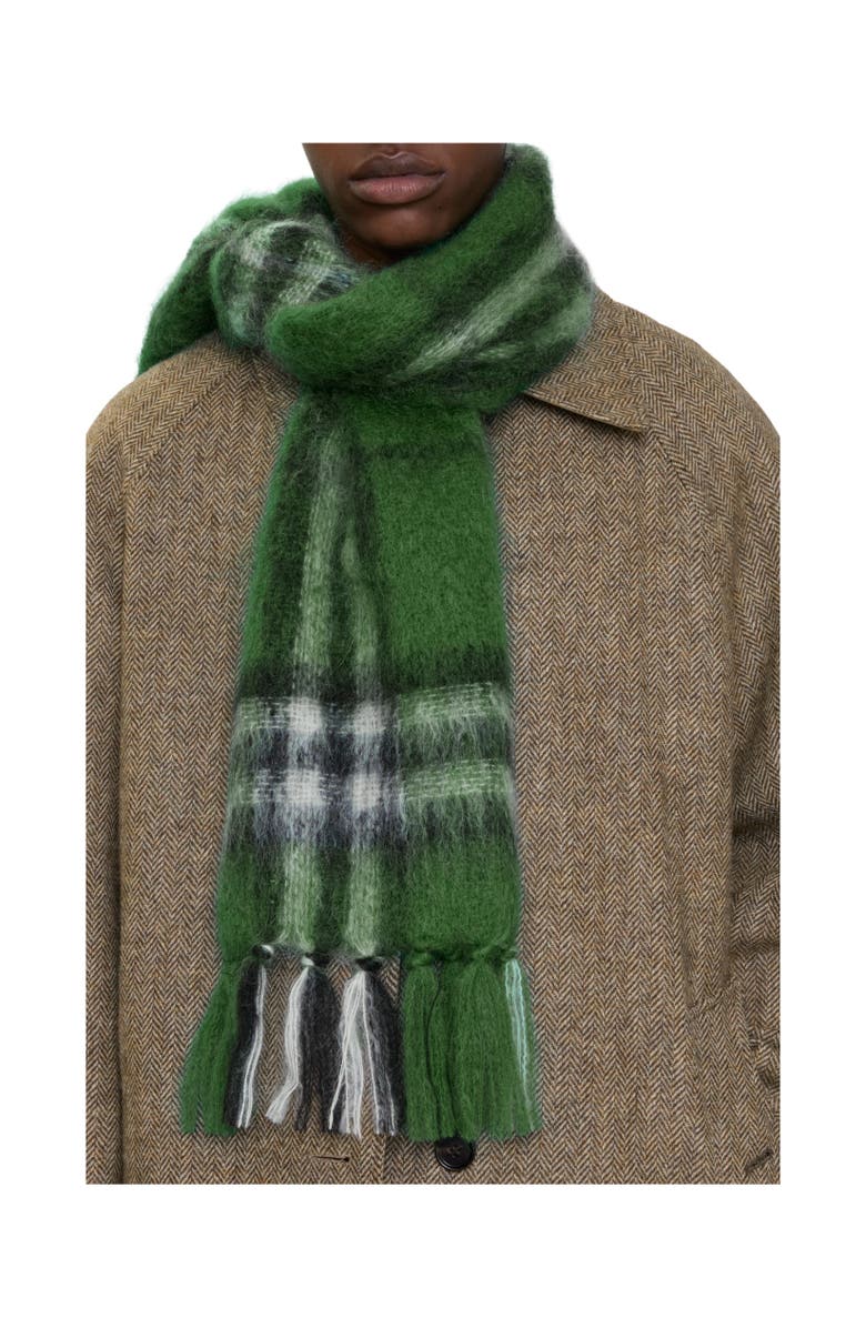 Burberry Check Mohair Wool Scarf, Alternate, color, Leaf