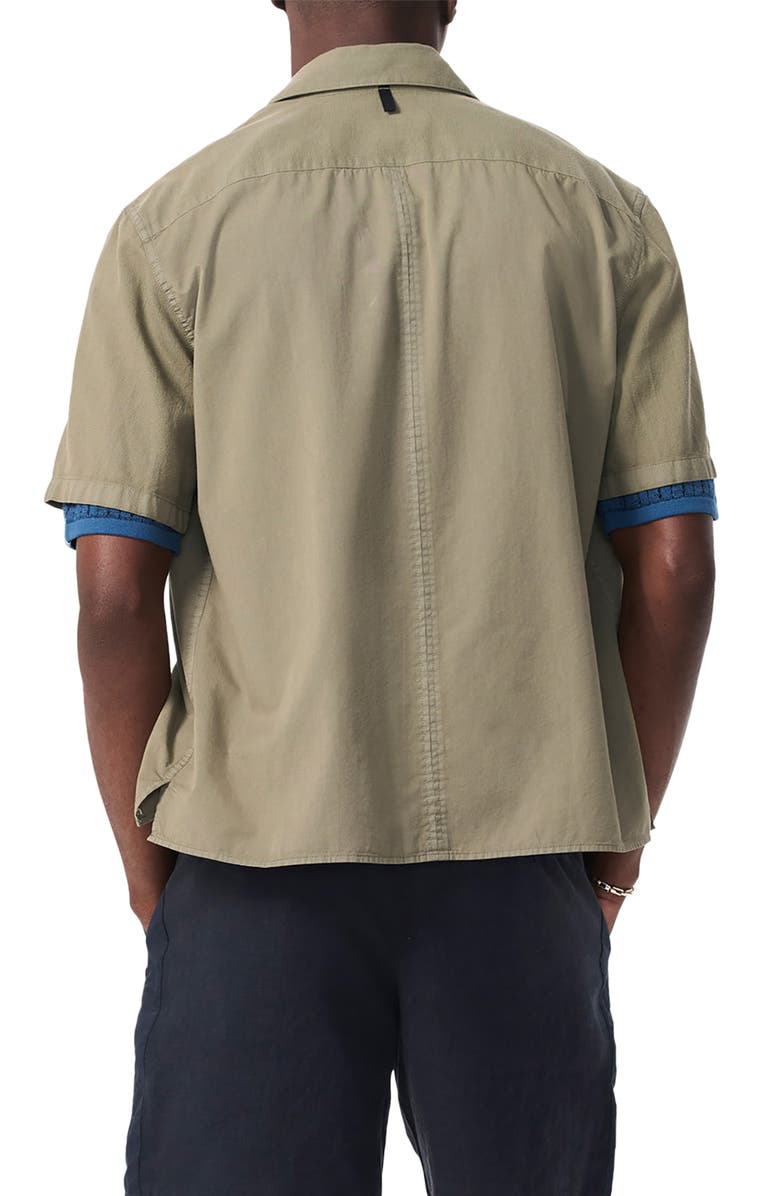 rag & bone Dalton Mixed Media Patchwork Short Sleeve Button-Up Shirt, Alternate, color, Burnt Olive