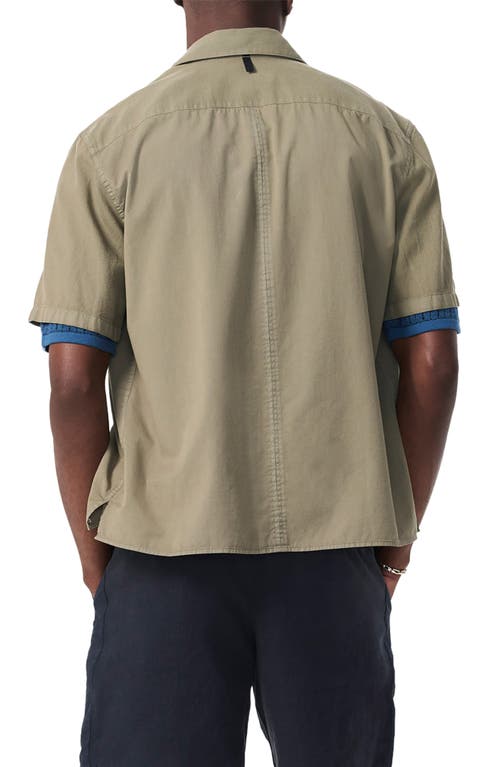 Rag & Bone Dalton Mixed Media Patchwork Short Sleeve Button-up Shirt In Green