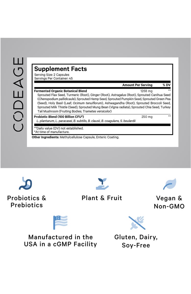 Codeage SBO Probiotic 100 Billion CFU + Prebiotics Supplement, Alternate, color, White