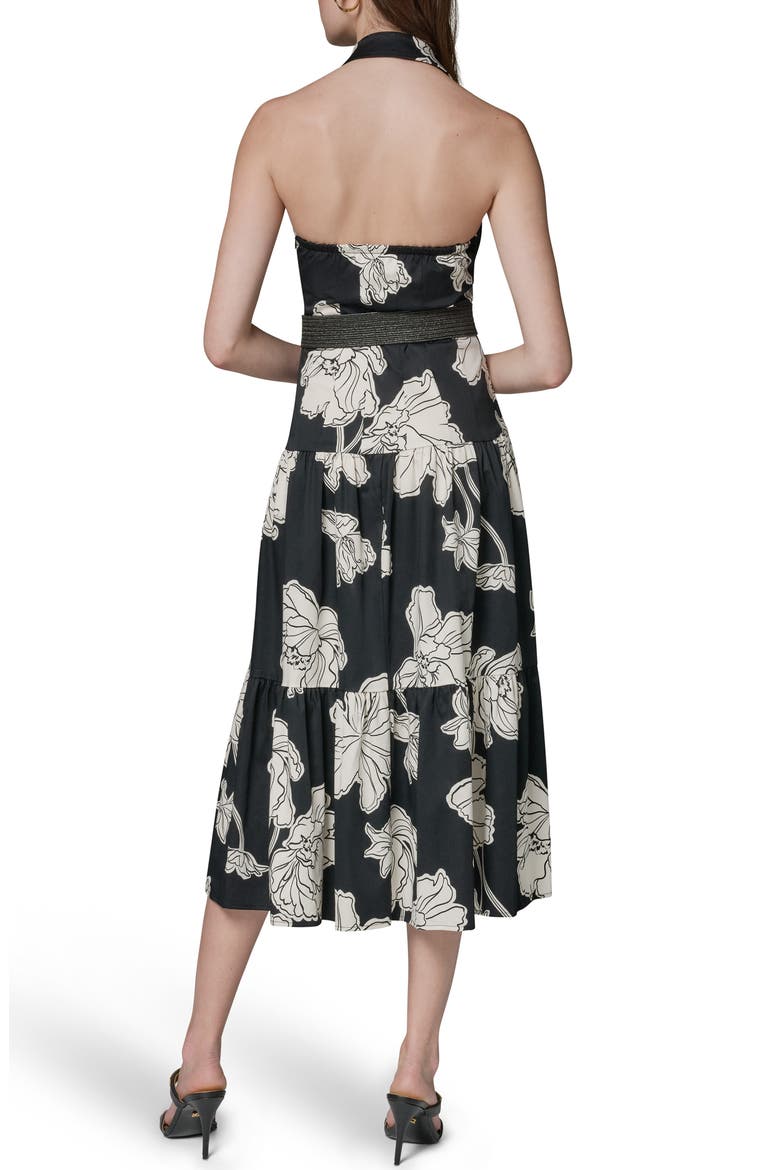 Floral Print Halter Midi Dress, Alternate, color, BLACK CREAM