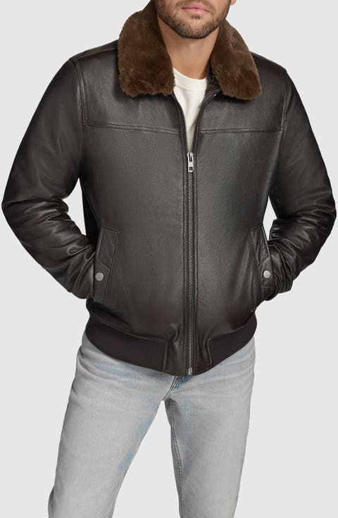 Hedland Shearling Collar Lambskin Leather Aviator Jacket