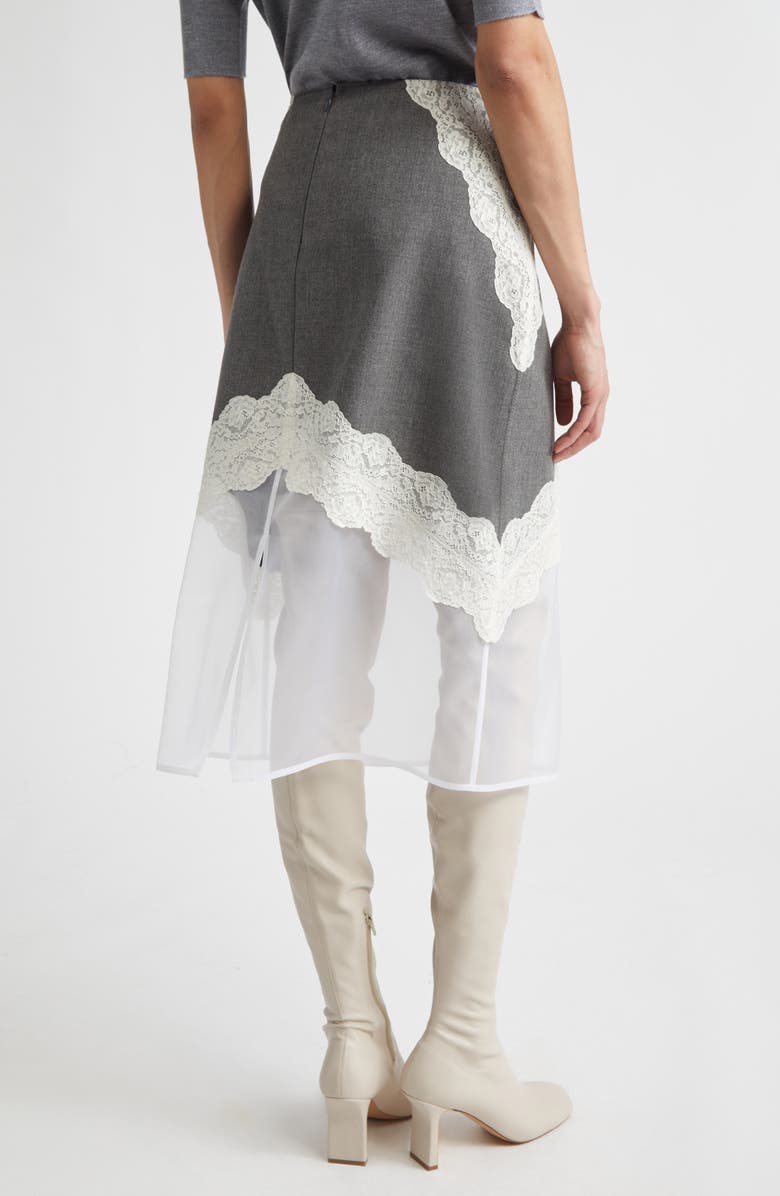 Jil Sander Lace Trim Wool Canvas & Organza Skirt, Alternate, color, Volcanic Glass