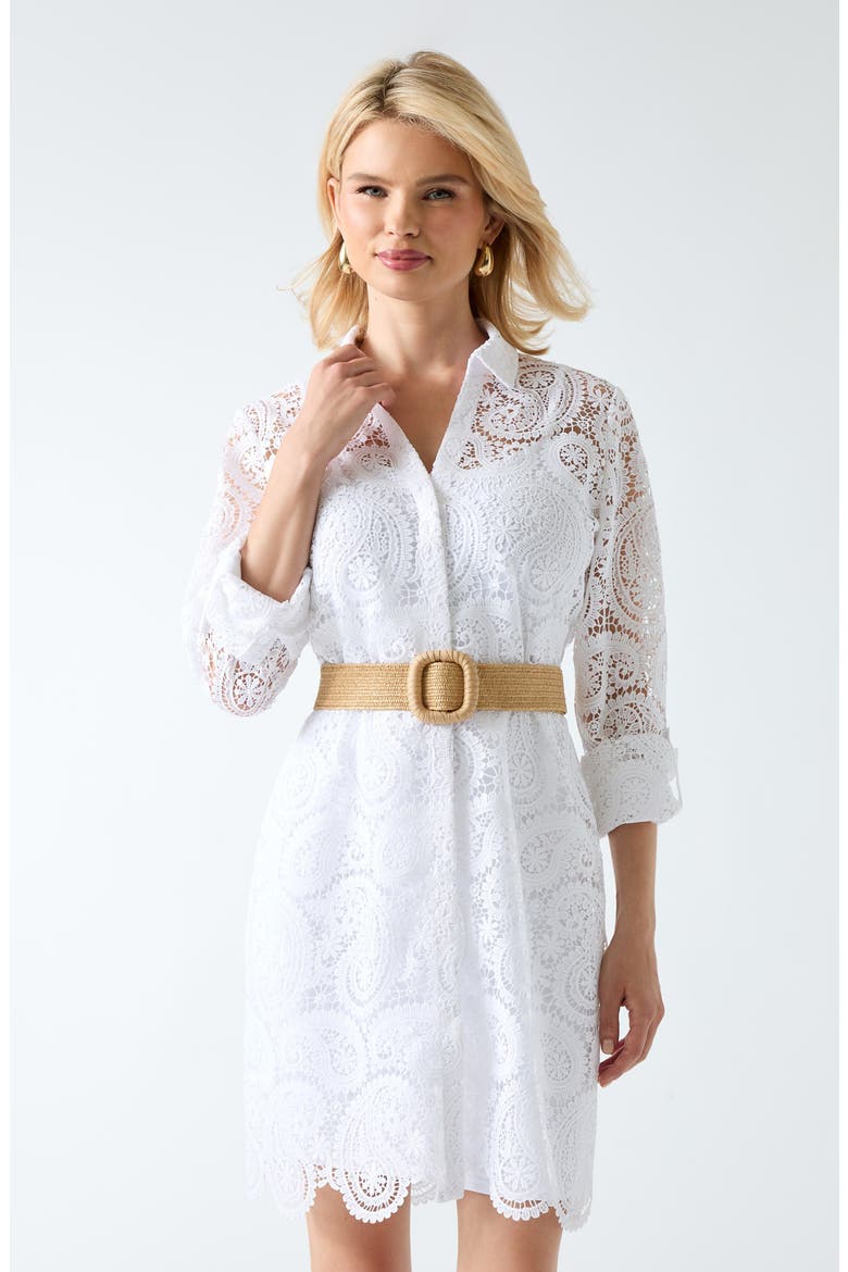 Grace Long Sleeve Lace Shirtdress, Alternate, color, WHITE