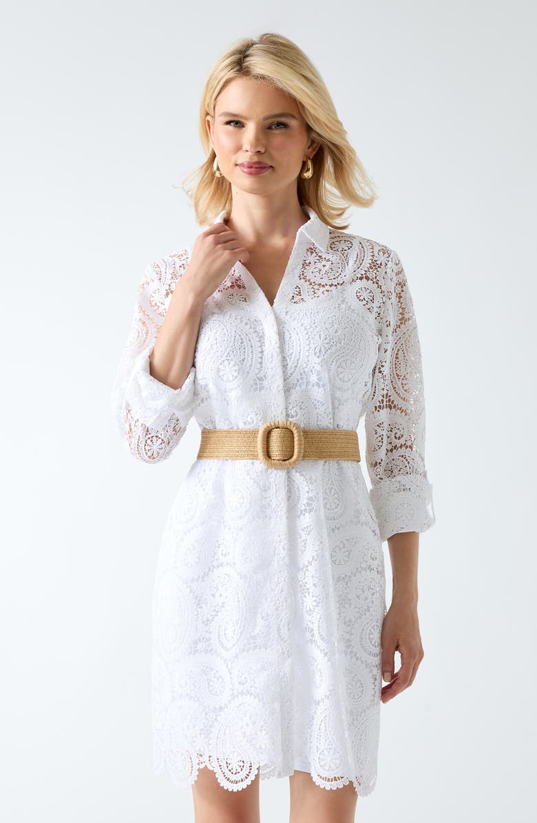 Marciano Grace Long Sleeve Lace Shirtdress, Alternate, color, White