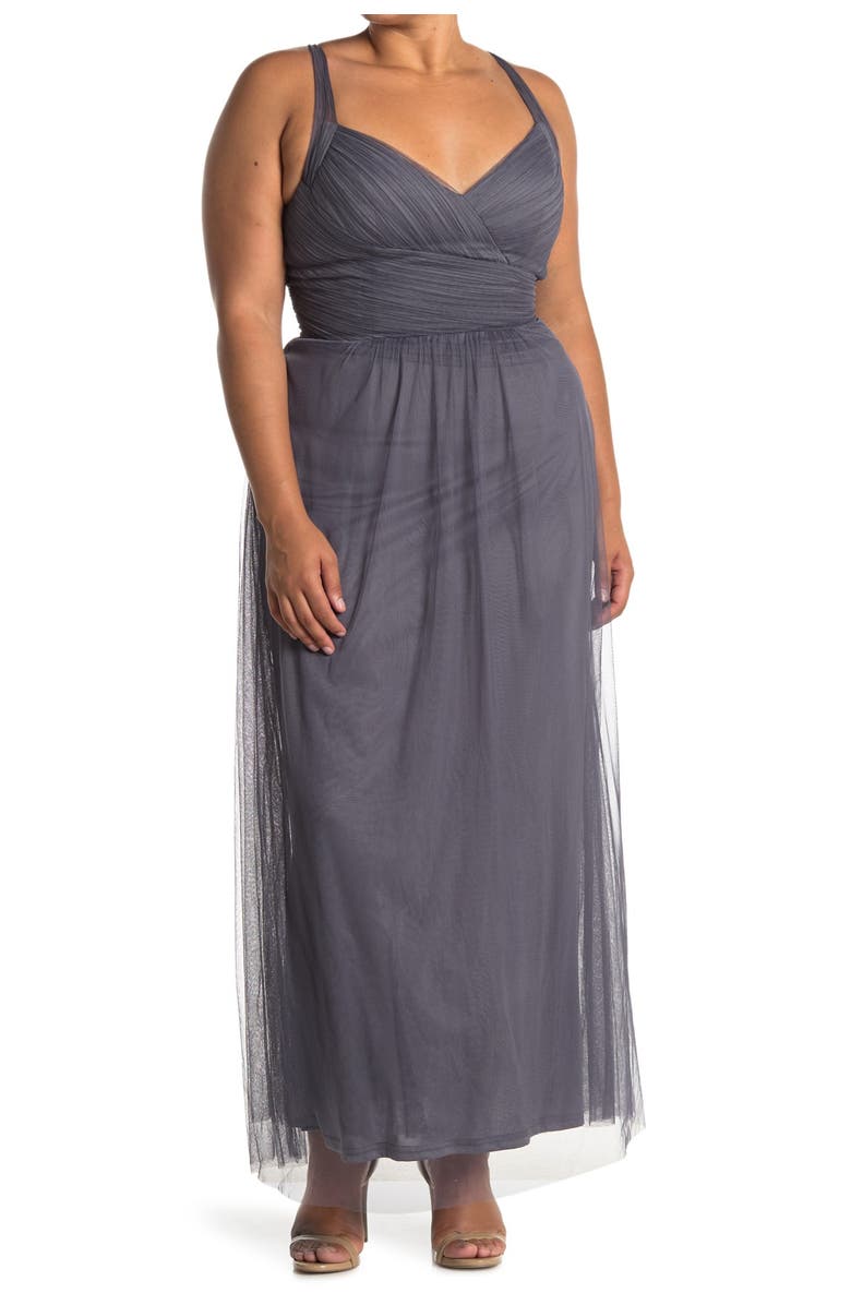 #Levkoff Crisscross Strap Tulle A-Line Gown, Main, color,