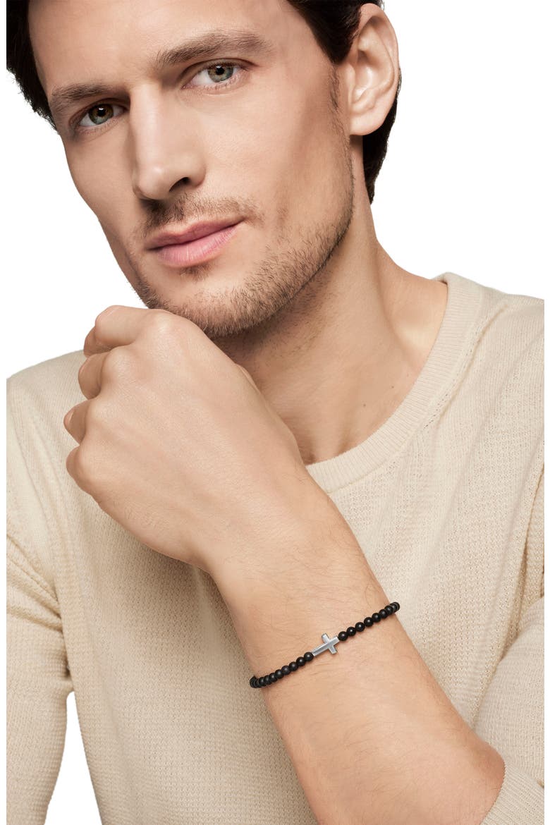 Men's Spiritual Beads Cross Beaded Bracelet, Alternate, color, SILVER