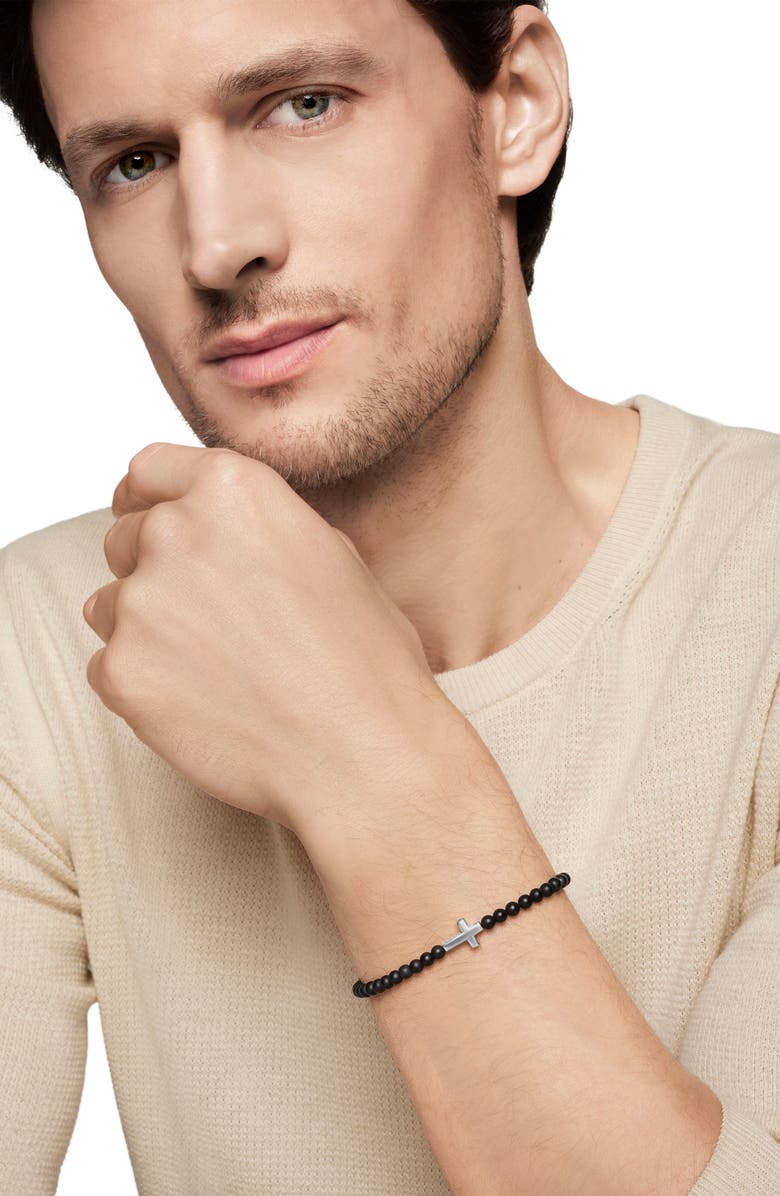 David Yurman Men's Spiritual Beads Cross Beaded Bracelet, Alternate, color, Silver