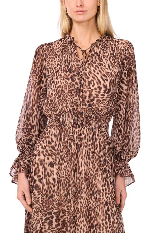 Vince Camuto Leopard Print Long Sleeve Maxi Dress In Brown