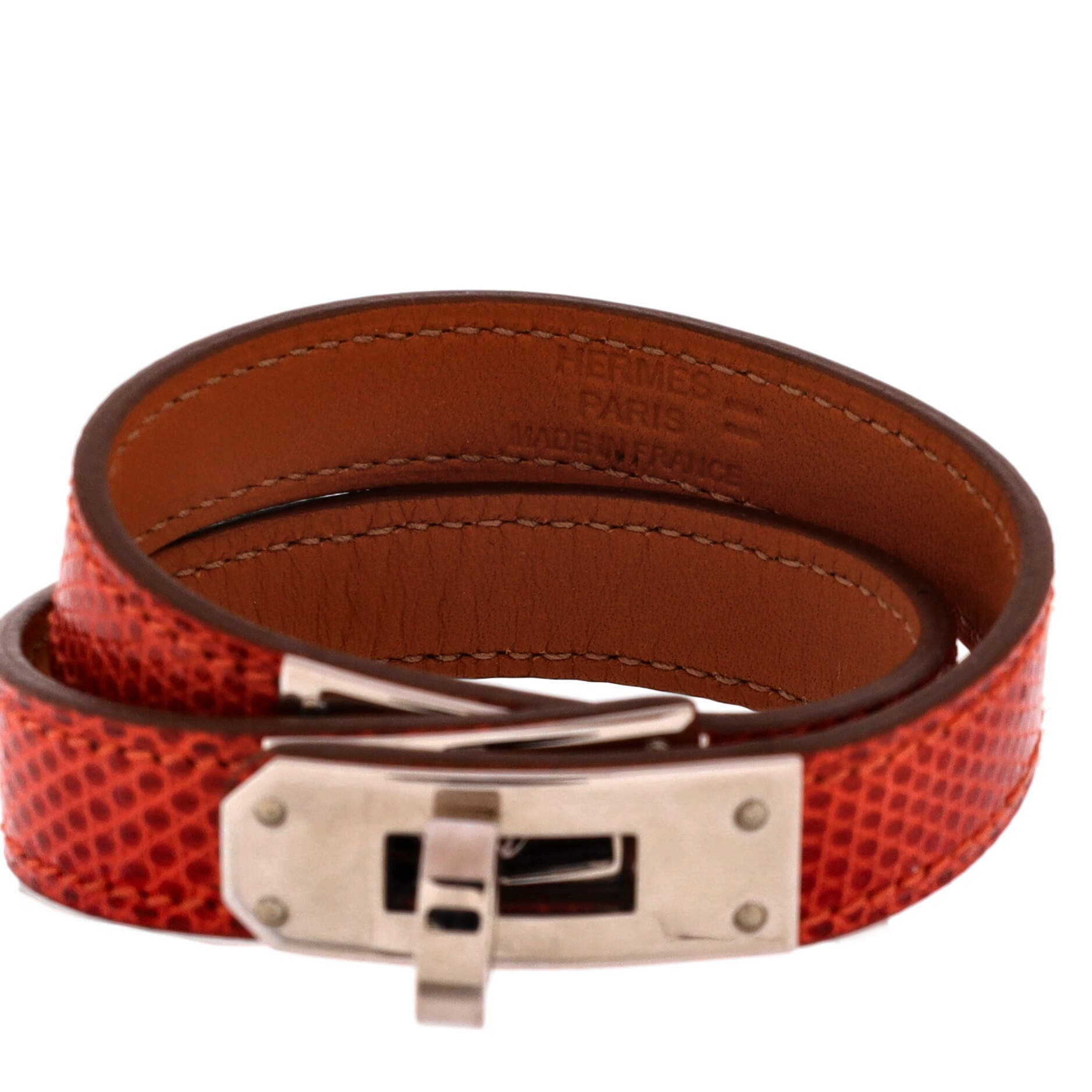 Pre-Owned Hermes Kelly Double Tour Bracelet Lizard, Alternate, color, Red