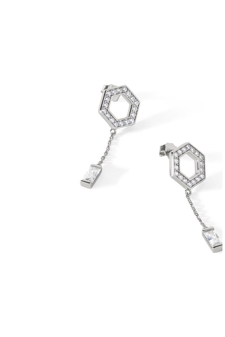 The Tyra Baguette Drop Earrings, Alternate, color, Sterling Silver/White CZ