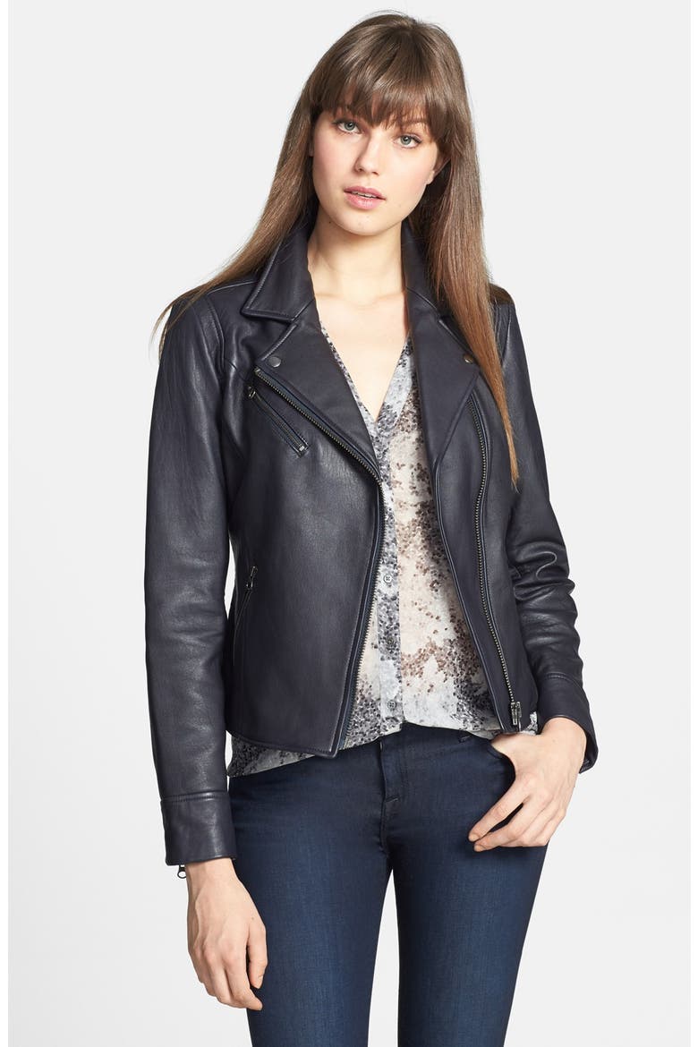 Leather Moto Jacket, Alternate, color, NAVY