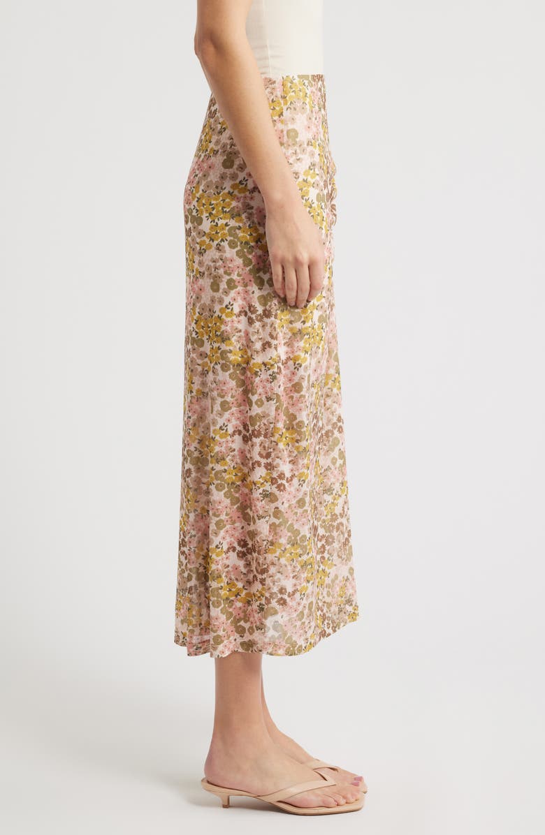 CITY BLUES Ruched Floral Midi Skirt, Alternate, color, Dijon/ Conch