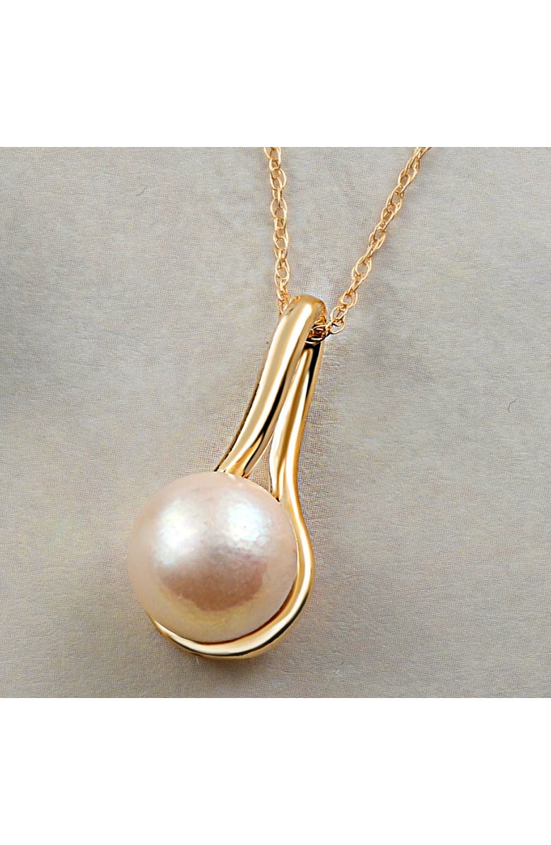 Bliss Diamond 7mm Pearl Solitaire Pendant 14k Gold 18" Necklace 18mm Tall, Alternate, color, 14K Yellow Gold