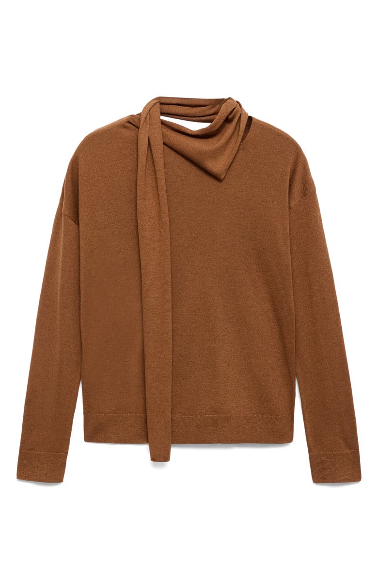 MANGO Scarf Sweater, Alternate, color, Medium Brown