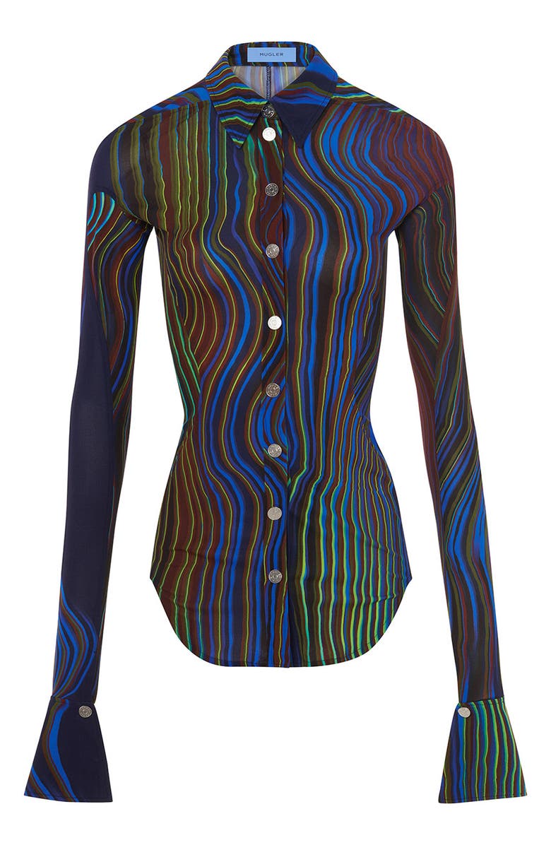 MUGLER Wave Print Jersey Blouse, Alternate, color,