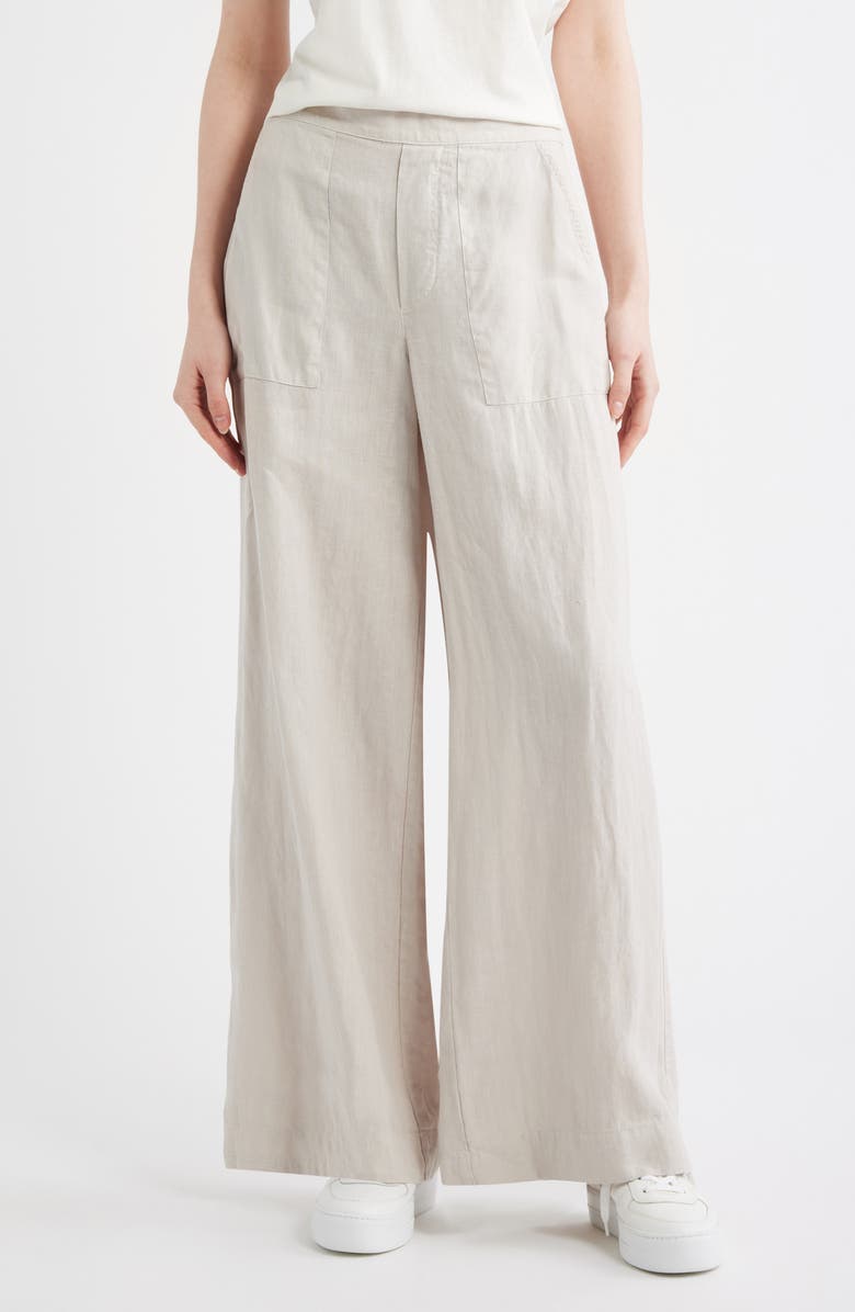 Frank & Eileen Madeline Patch Pocket Pull-On Linen Pants, Main, color, Sand