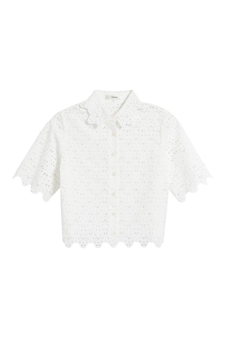 The Deco Cotton Eyelet Button-Up Shirt, Alternate, color, WHITE