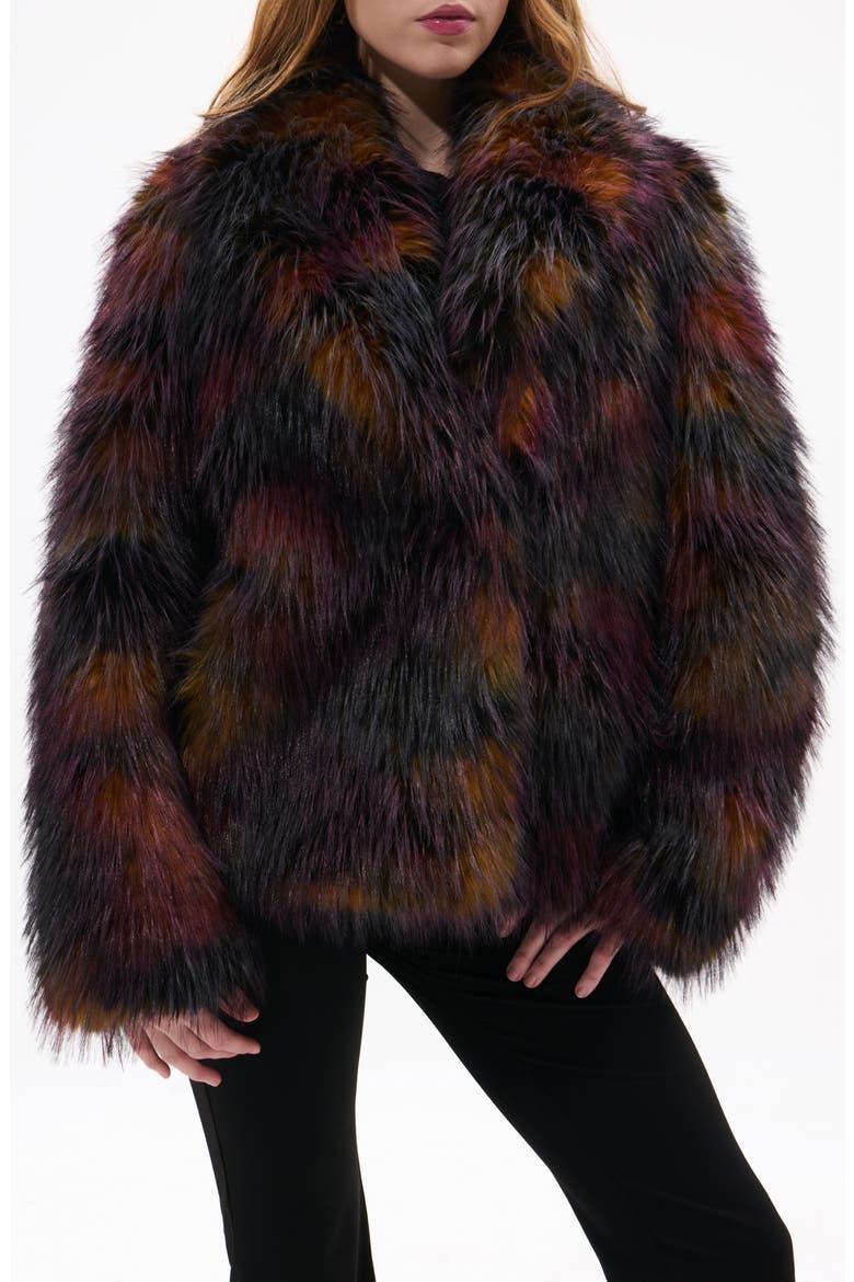 Remme Faux Fur Coat, Main, color, BURGUNDY MULTI
