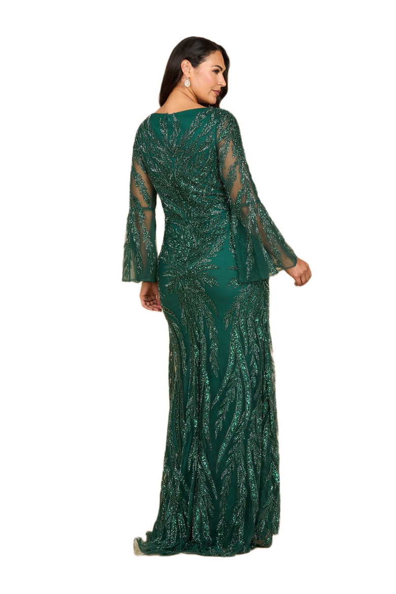High Neck Beaded Dress with Bell Sleeves, Alternate, color, Dark Green