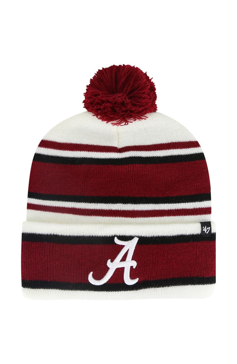 '47 Youth '47 White Alabama Crimson Tide Stripling Cuffed Knit Hat with Pom, Main, color,