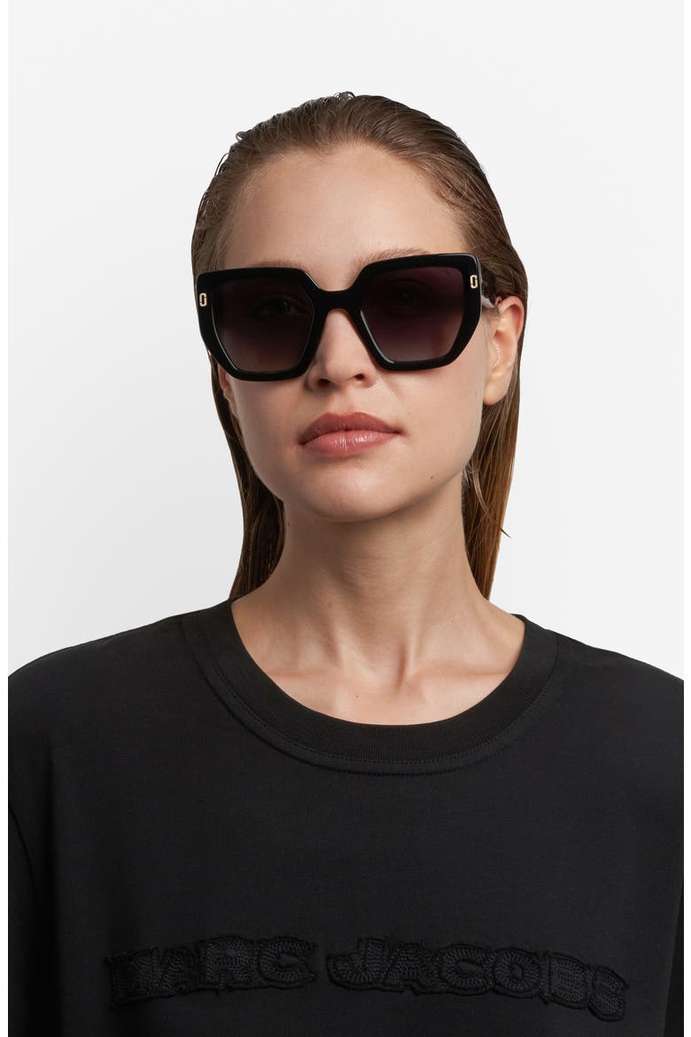 52mm Gradient Square Sunglasses, Alternate, color, BLACK/ DARK GREY