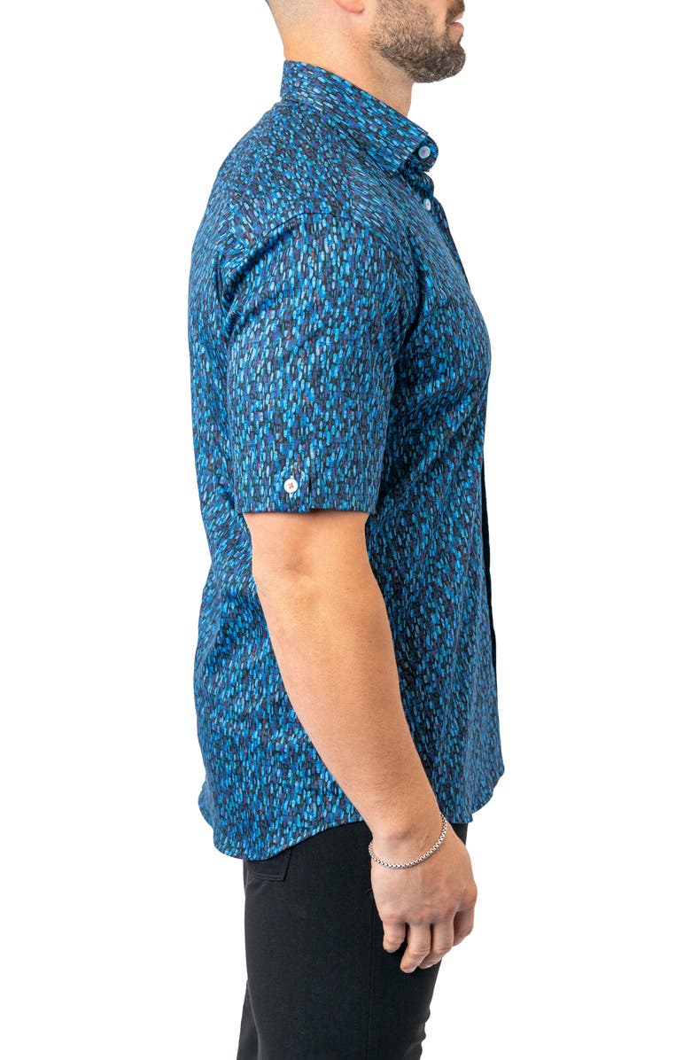 Maceoo Galileo River 90 Blue Contemporary Fit Short Sleeve Button-Up Shirt, Alternate, color, 