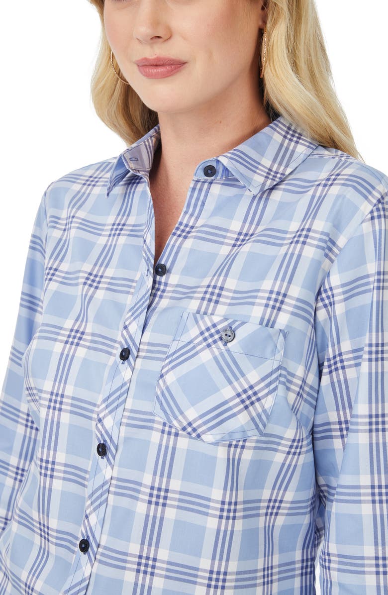 Foxcroft Hampton Plaid Non-Iron Button-Up Shirt, Alternate, color, Baltic Blue