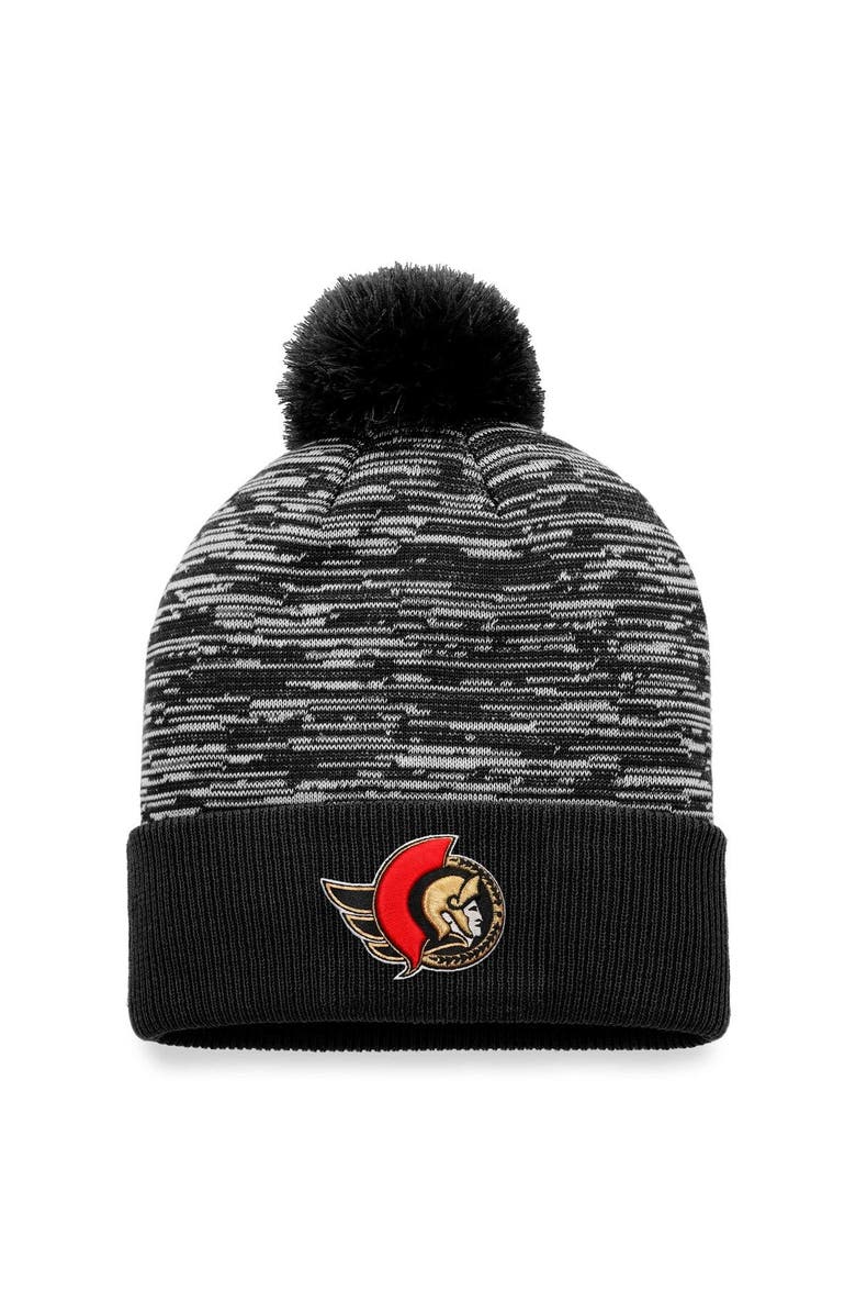 FANATICS Men's Fanatics Branded Black Ottawa Senators Defender Cuffed Knit Hat with Pom, Main, color, Black