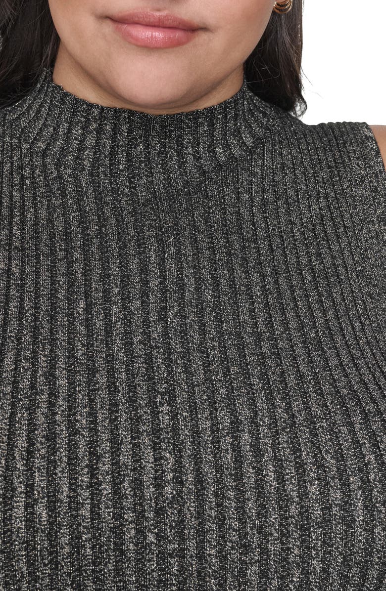 DKNY Mock Neck Sleeveless Rib Knit Midi Dress, Alternate, color, Black/ Gold