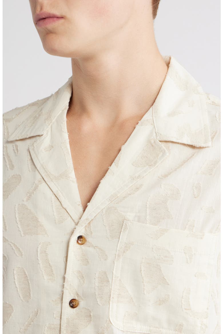 Fin Tonal Pattern Camp Shirt, Alternate, color, CREAM