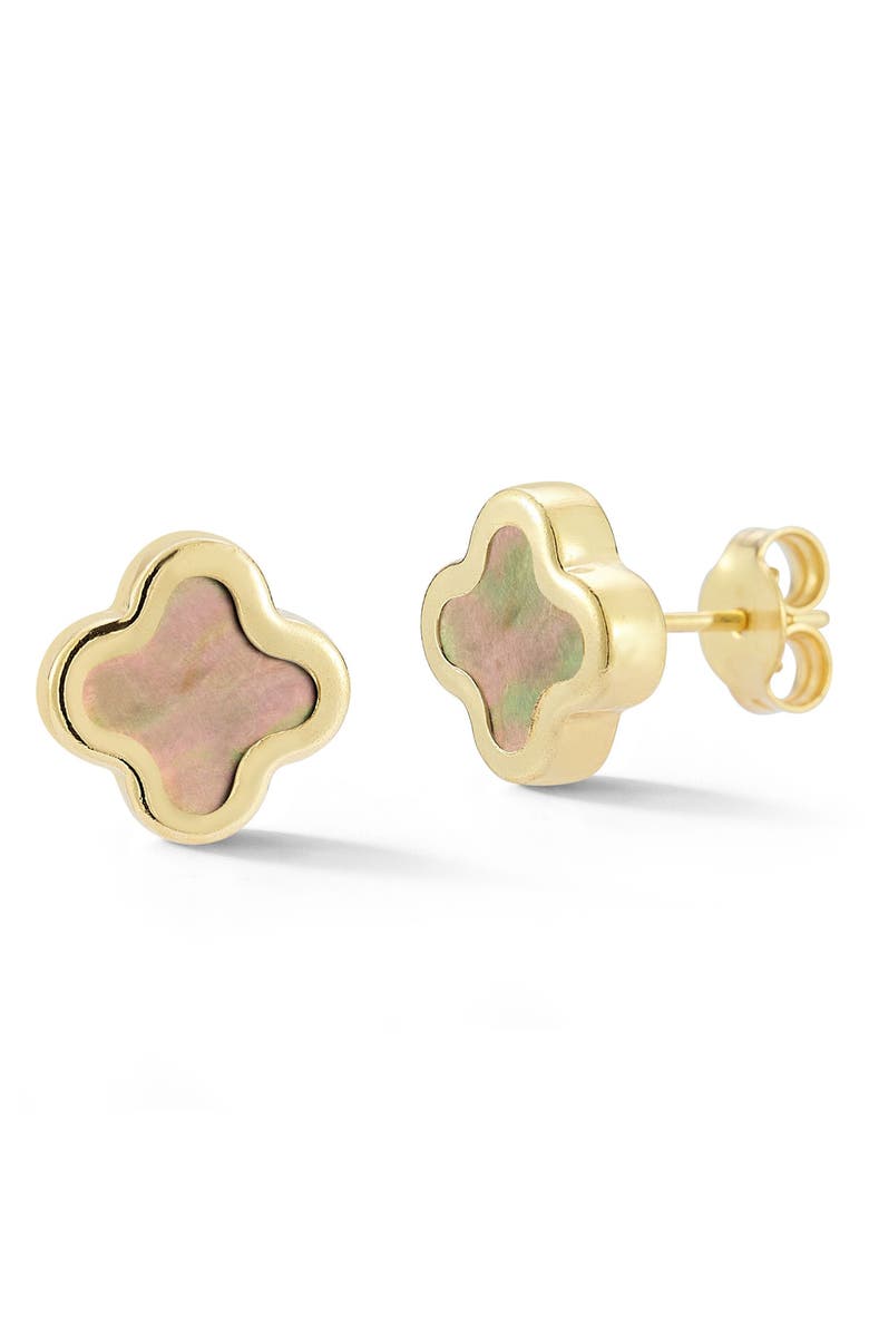 Ember Fine Jewelry Mother-of-Pearl Clover Stud Earrings, Main, color,