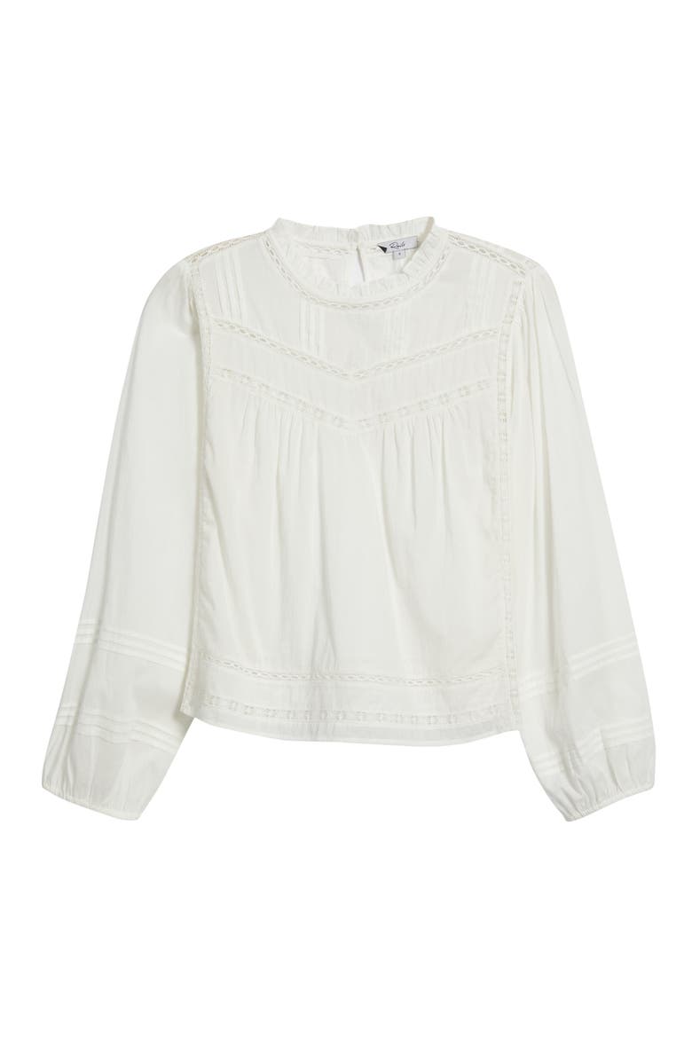 Reyna Lace Inset Cotton Peasant Top, Alternate, color, WHITE
