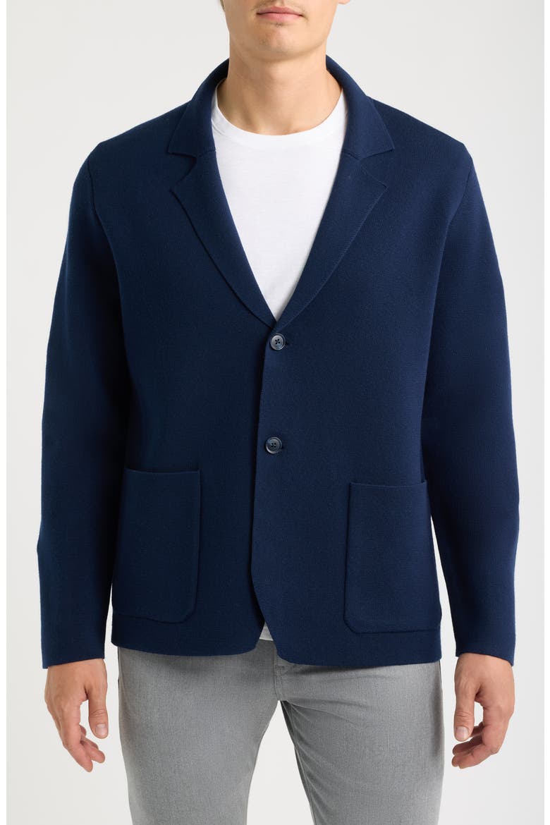 Navy Merino Wool Blend Sweater Knit Blazer, Alternate, color, NAVY IRIS