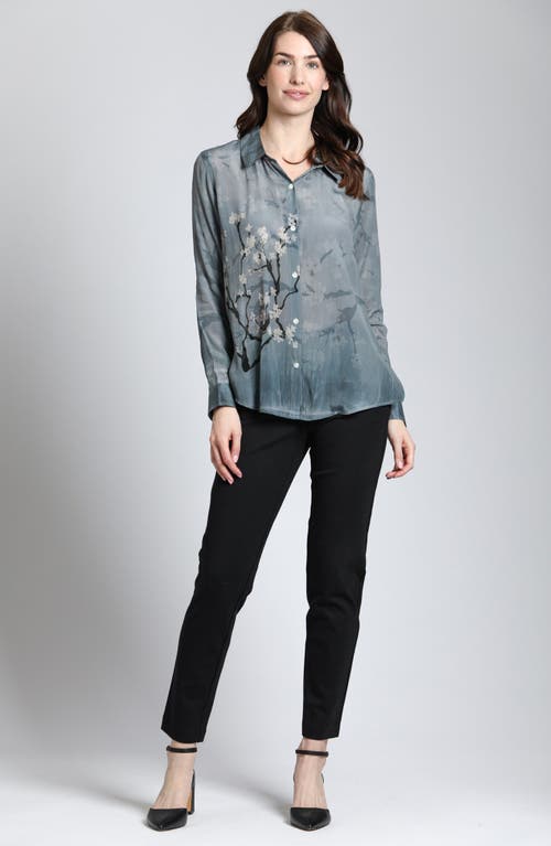 APNY APNY ABSTRACT PRINT ROLL TAB SLEEVE CHIFFON BUTTON-UP SHIRT 