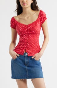 BP. Lace Trim Stretch Cotton Button-Up Top