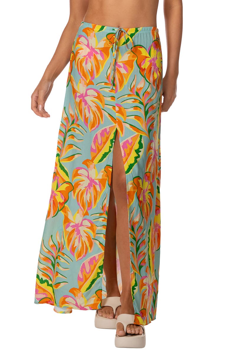 Maaji Fiesta Bloom Cover-Up Maxi Skirt, Main, color, Aquamarine