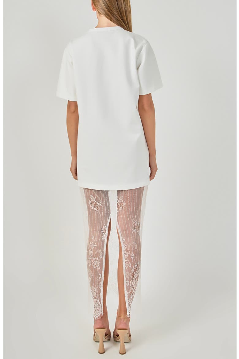 Mixed Lace T-Shirt Midi Dress, Alternate, color, OFF WHITE