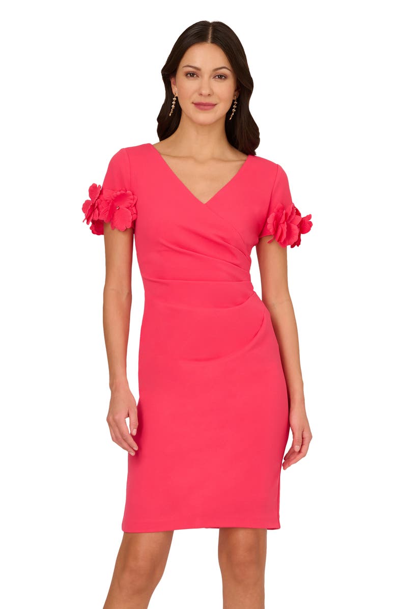Adrianna Papell 3D Flower Cuff Crepe Faux Wrap Dress, Alternate, color,